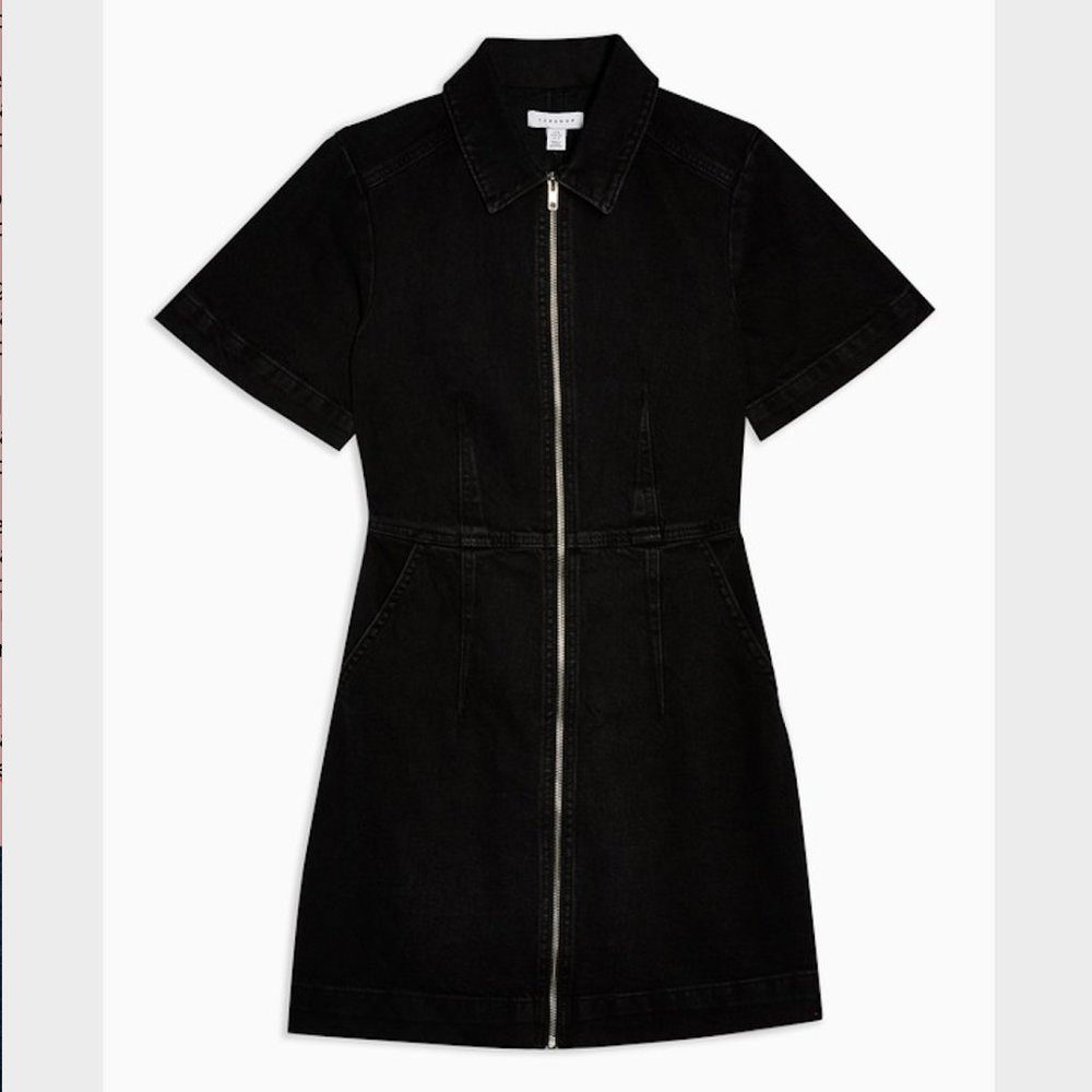 NWT Topshop Black Denim Zip Through Dress Sz 6